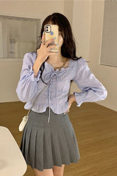 Long Sleeve Lace Tie Cute Blouse Shirts